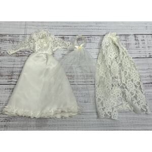 Vintage Barbie Clone Premiere Mod Era Wedding DressLace And Satin 2 Veils